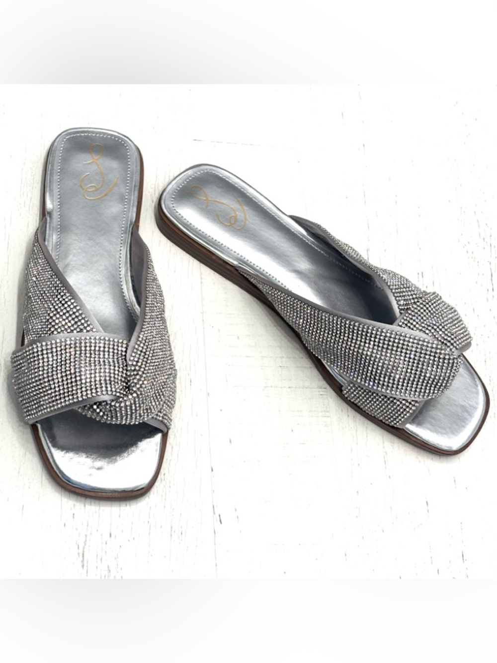 Sam Edelman Silver Crystal Knot Slide Sandals